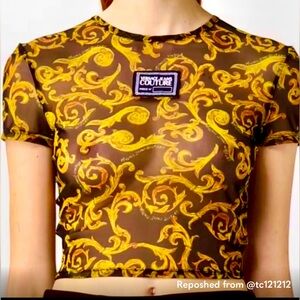 Versace Jeans Collection Short Sleeve Tee in Brown and Yellow